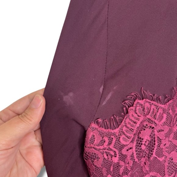 Halogen | Long Sleeve Burgundy Blouse with Lace Details | Size L - Picture 9 of 10